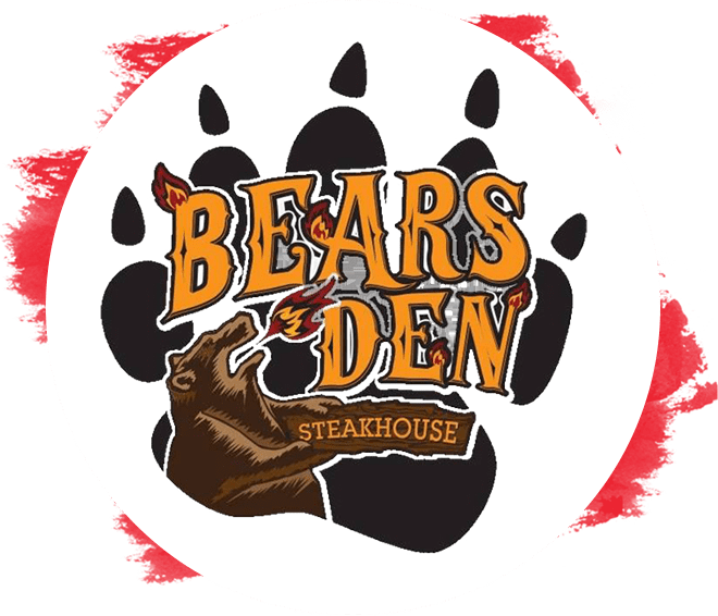 A logo of bears den steakhouse