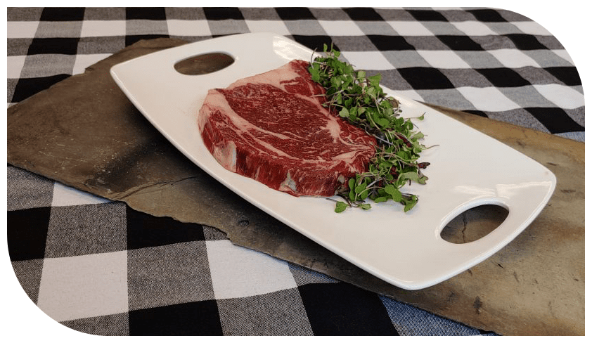 A piece of meat on top of a white plate.